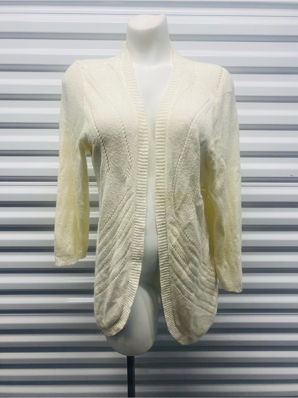 Dress Barn Ivory Open-Front Knit Cardigan